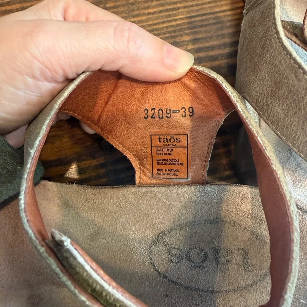 Taos Womens Carousel 3 Tan Leather Wedge Sandals Size 39 US 8-8.5 Comfort Shoes
